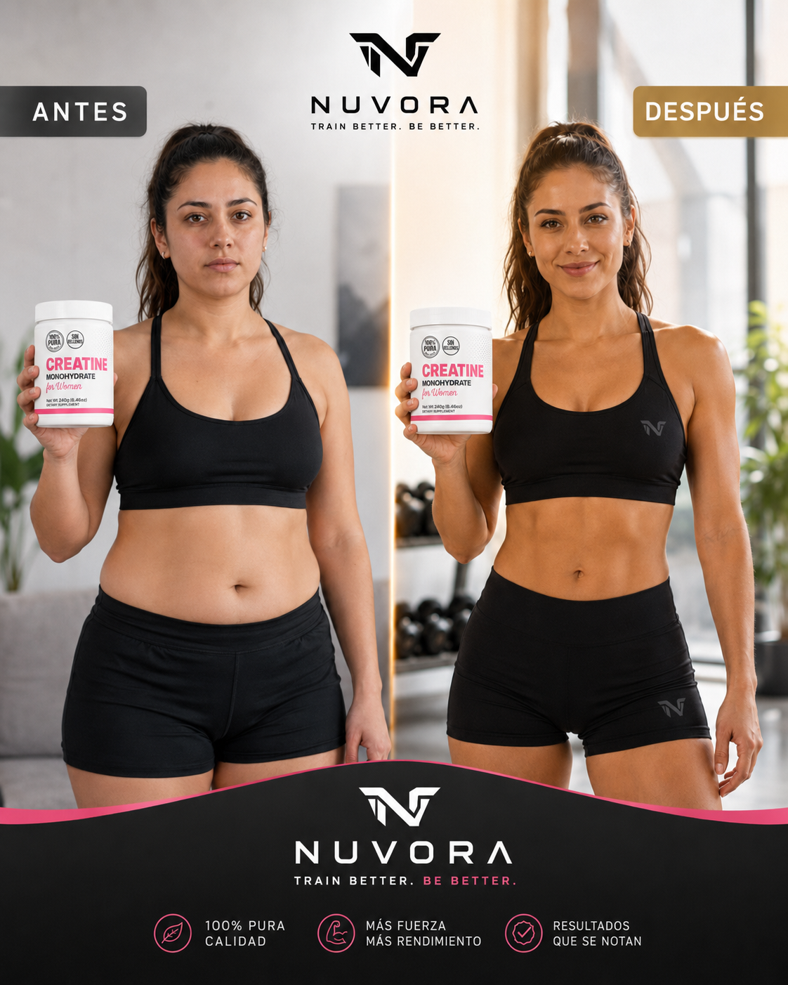 Suplemento de creatina para mujer - para crecimiento muscular magro, recuperación